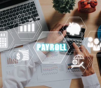 Payroll business finance concept, Businessman analyzing financia Payroll business finance concept, Businessman analyzing financial data with Payroll icon on VR screen, Financial, accounting.